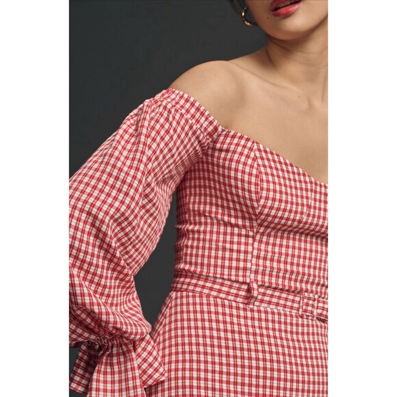Anthropologie Maeve Mini Dress Red Off The Shoulder Ruffle Sexy Retro Size 6 NWT - Picture 6 of 13